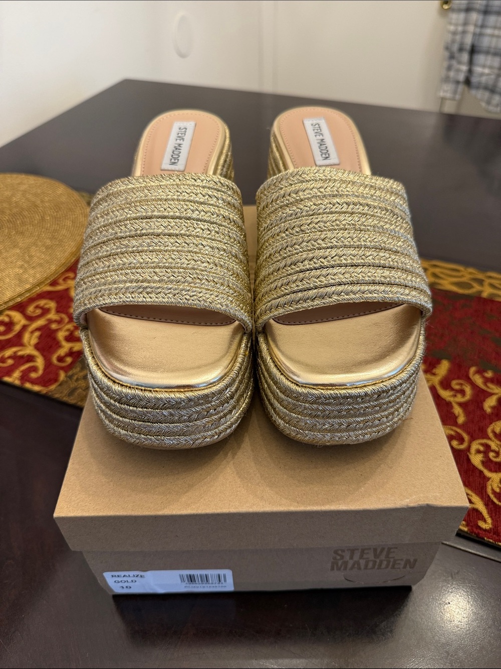 Steve Madden Gold Braided Platform Slide Sandals
